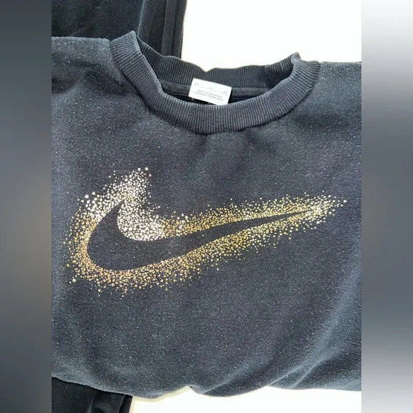 Nike Black & Gold Swoosh Jogger Sweatpants & Crewneck Sweatshirt Set | Size XL - Picture 6 of 10